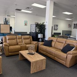 Top grain leather power reclining sofa and love seat with usb ports