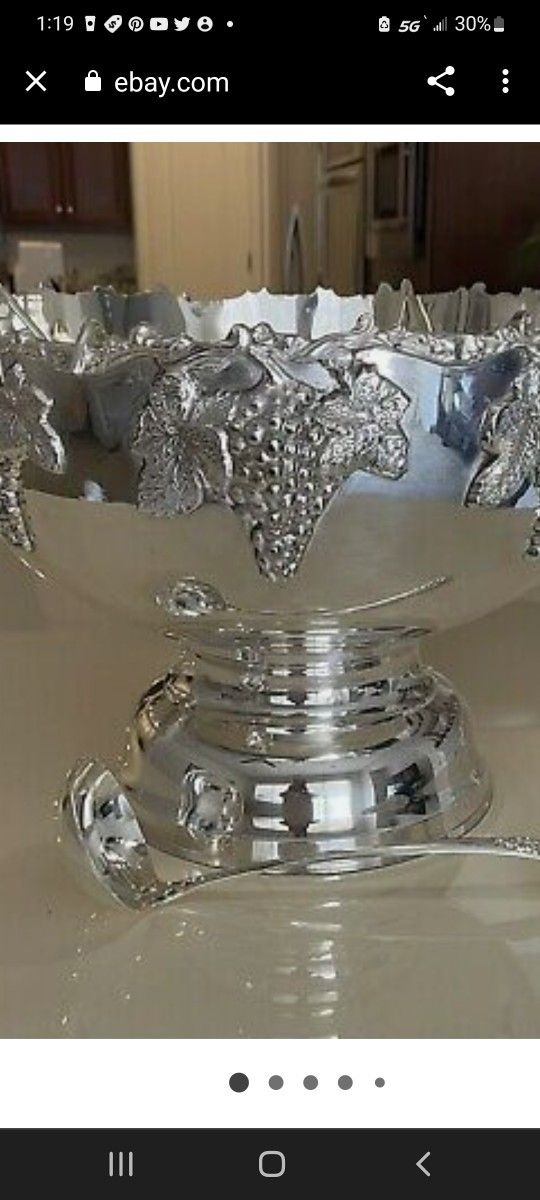 Vintage Silver-Plated Grapevine Punch Bowl CHampagne Chiller Cooler Wine Bucket Wedding Reception 