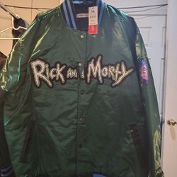 Rick & Morty green satin varsity bomber jacket.