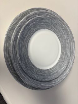 Gray and White Ceramic Dinner Plates Set