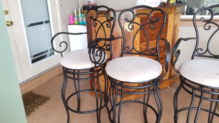 3 Black Wrought Iron Bar Stools