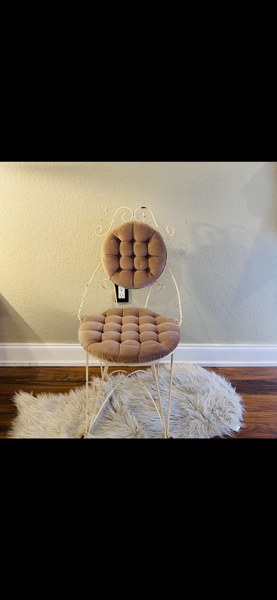 Vintage Teena Vanity Boudoir Chair Tufted Velvet Metal MCM Makeup Seat Bathroom Bedroom - Pink