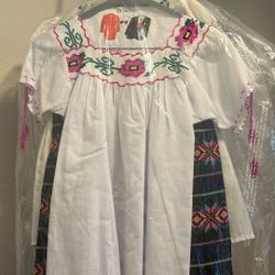Handmade Mexican Kids Embroidered Skirt And Blouse