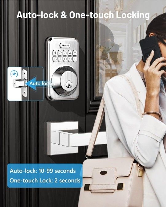 Keyless Entry Door Lock With Keypad & Handles - Auto-Lock, Anti-Peeping Code, Easy Install (No Wi-Fi Needed) - View #3