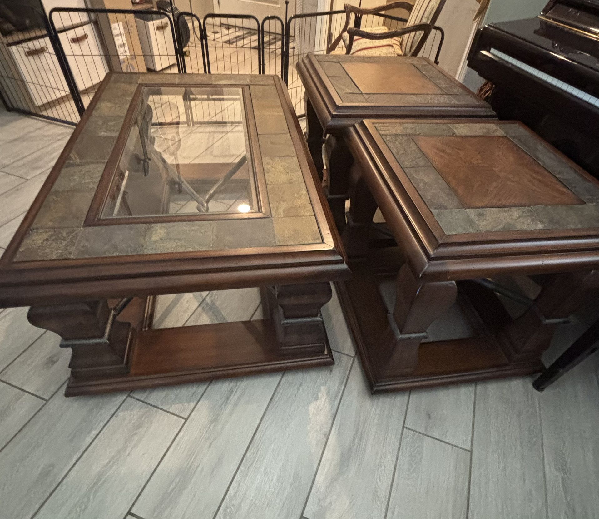 All Or Separate- Wood And stone Coffee Table & End Table Set Heavy