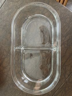 Pyrex (lower case) divided glass dish with lid