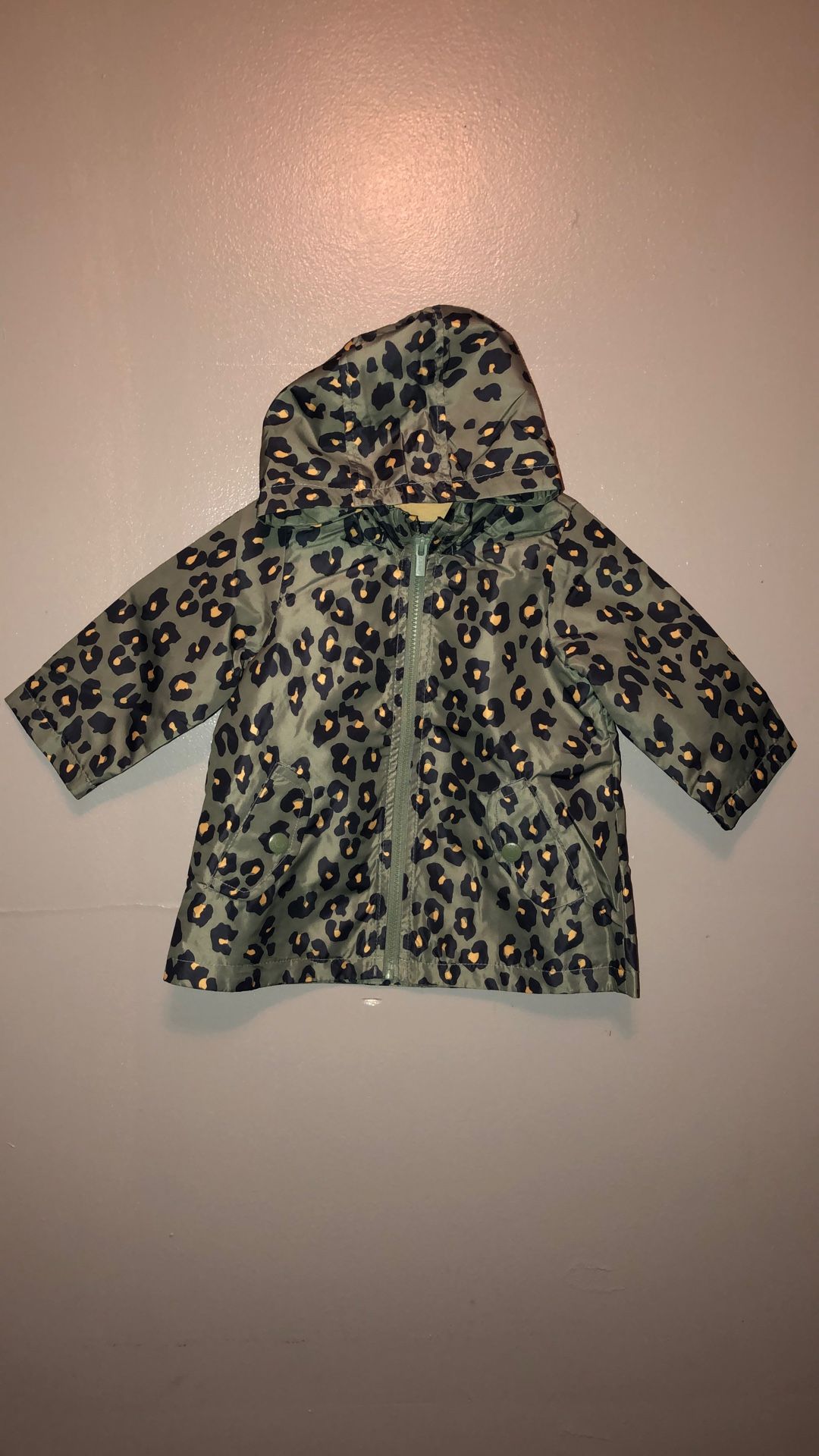 Leopard Print Water-resistant Hooded Rain Jacket Size 18 Month Toddler