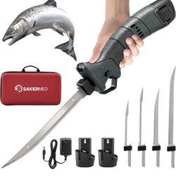 Electric Fillet Knife for Fish - Cordless Fillet Knife with 7-Inch 9-Inch 10-Inch Steel Blades, Dual Battery Fillet Knife Set, Electric Fish Fillet Kn