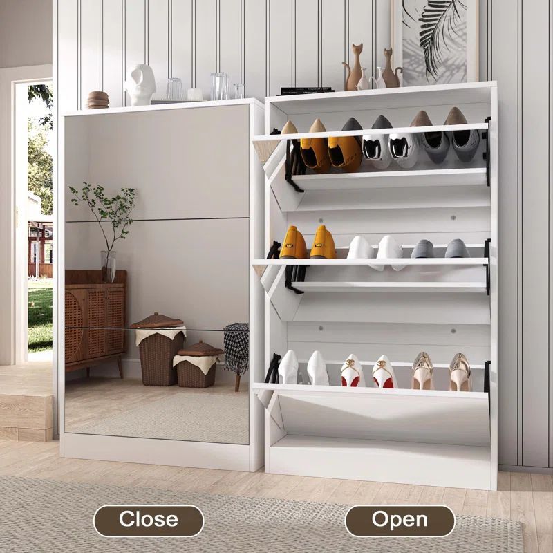 Modern Shoe Cabinet with Small Mirror Edge Gap