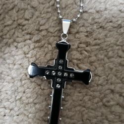 Men's Cross Black Dot Pendant Necklace 