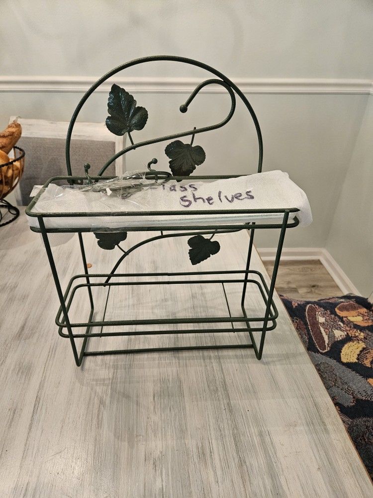Wrought Iron Frame With 2 Glass Shelves Super Strong Great For Kitchen Bath Rooms Has Opening For Wall Mount Asking 35 Obo