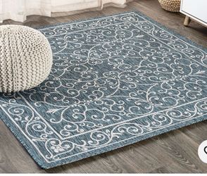 Square Area Rug 9x9 Indoor Outdoor Teal Gray Non Shedding JONATHAN Y SMB106F-9SQ