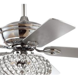JYL9600A Crista 52" 3-Light Metal/Wood LED Ceiling Fan, Transitional, Glam, Classic, Modern, Contemporary, Iron, Living Room, Family Room, Dining Room