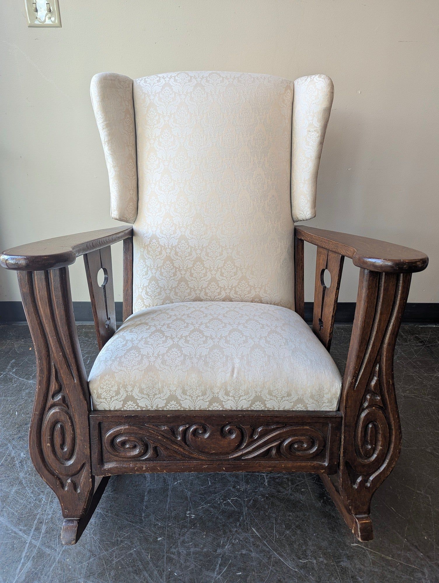 Vintage Arts & Crafts Carved Wood Rocking Chair