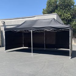 $205 (New in Box) Heavy-duty black 10x20 ft canopy with (4 sidewalls) ez pop up outdoor party tent w/ carry bag 