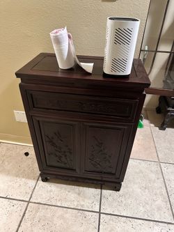 Vintage Solid Wood Accent Cabinet / End Table – Hand-Carved Details