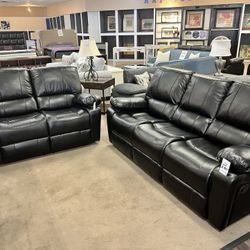 Black Leather Manuel Recliner 3Pcs Set (Rocker Chair)