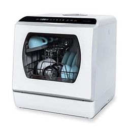 Item - 719 Hermitlux Countertop Dishwasher, 5 Washing Programs Portable Dishwasher With 5-Liter Built-in Water Tank For Glass Door *Open Box-Like New,