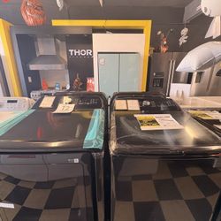 Samsung Top Load Washer & Gas Dryer Black