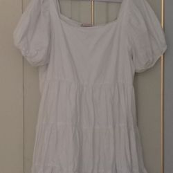 White Puffy Sleeve Baby doll Dress Plus Size