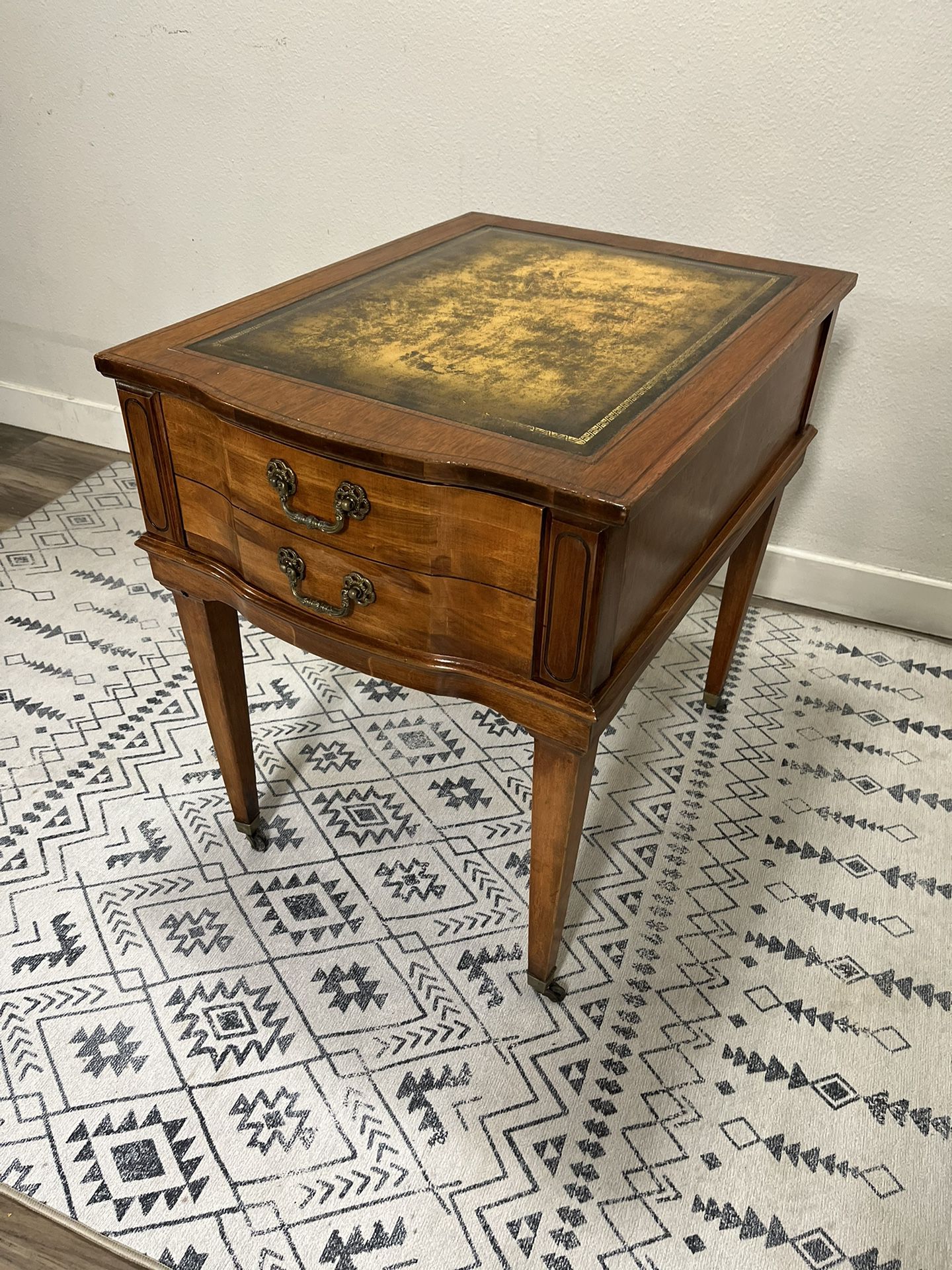 Antique Leather Top Side Table