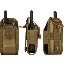 Khaki Tactical Molle Radio case. Walkie Talkie Pouch. Safe and Secure Cell/Radio