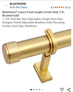 Non-Adjustable Luxury Curtain Rods for Windows, 1 ¼” Rod Set, 3 foot Fixed Length, Brushed Gold.