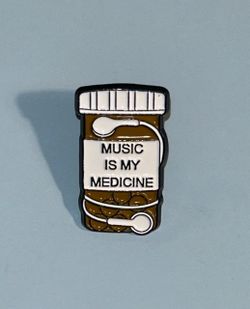 Music Is My Medicine Pill Bottle Shaped Lapel Pin for Hat Purse Tie NEW