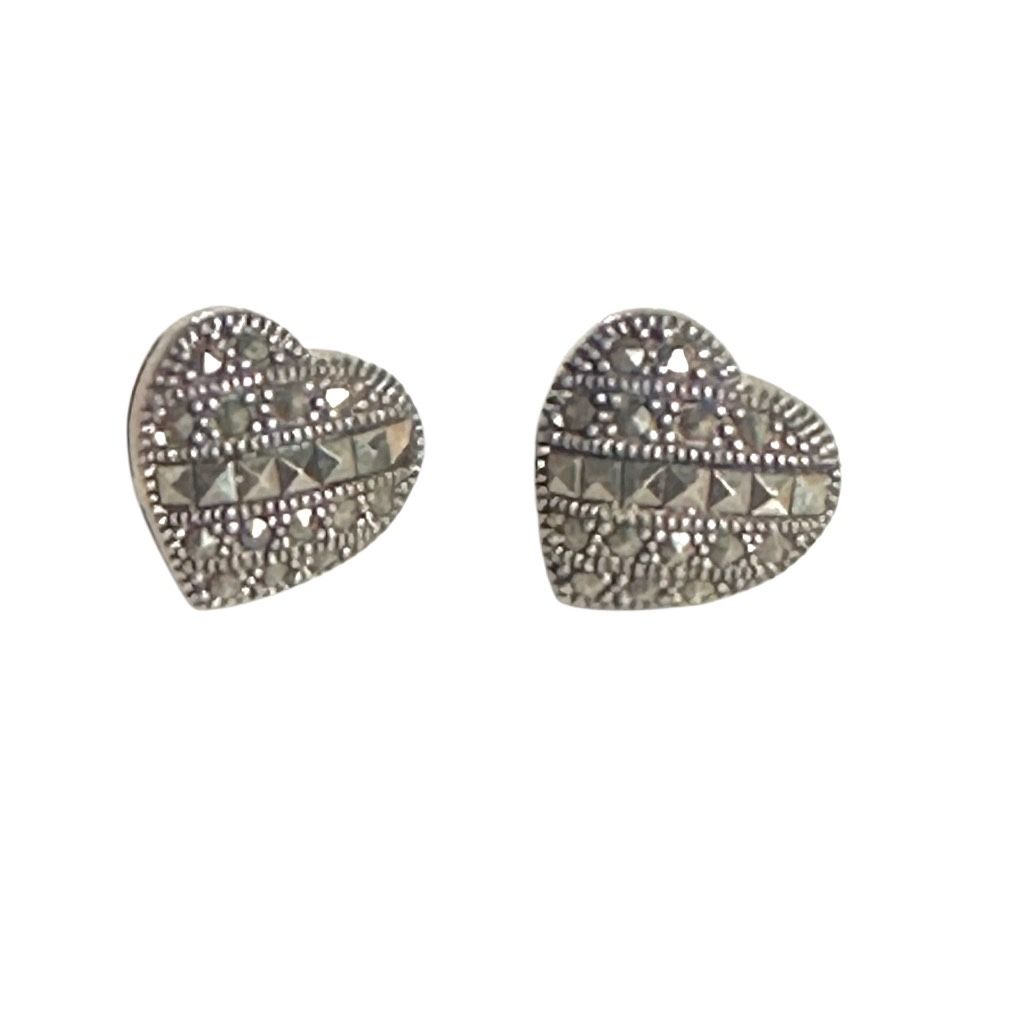 Vintage Sterling Silver Marcasite Heart earrings