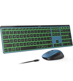 seenda COE64-3 Pro Wireless Bluetooth Keyboard Mouse Combo, 7-Color Backlit USB/Bluetooth multi-device switching, quiet clicks, a rechargeable, slim f