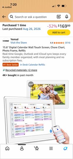 Yemsd 15.6" Digital Calendar Wall Touch Screen