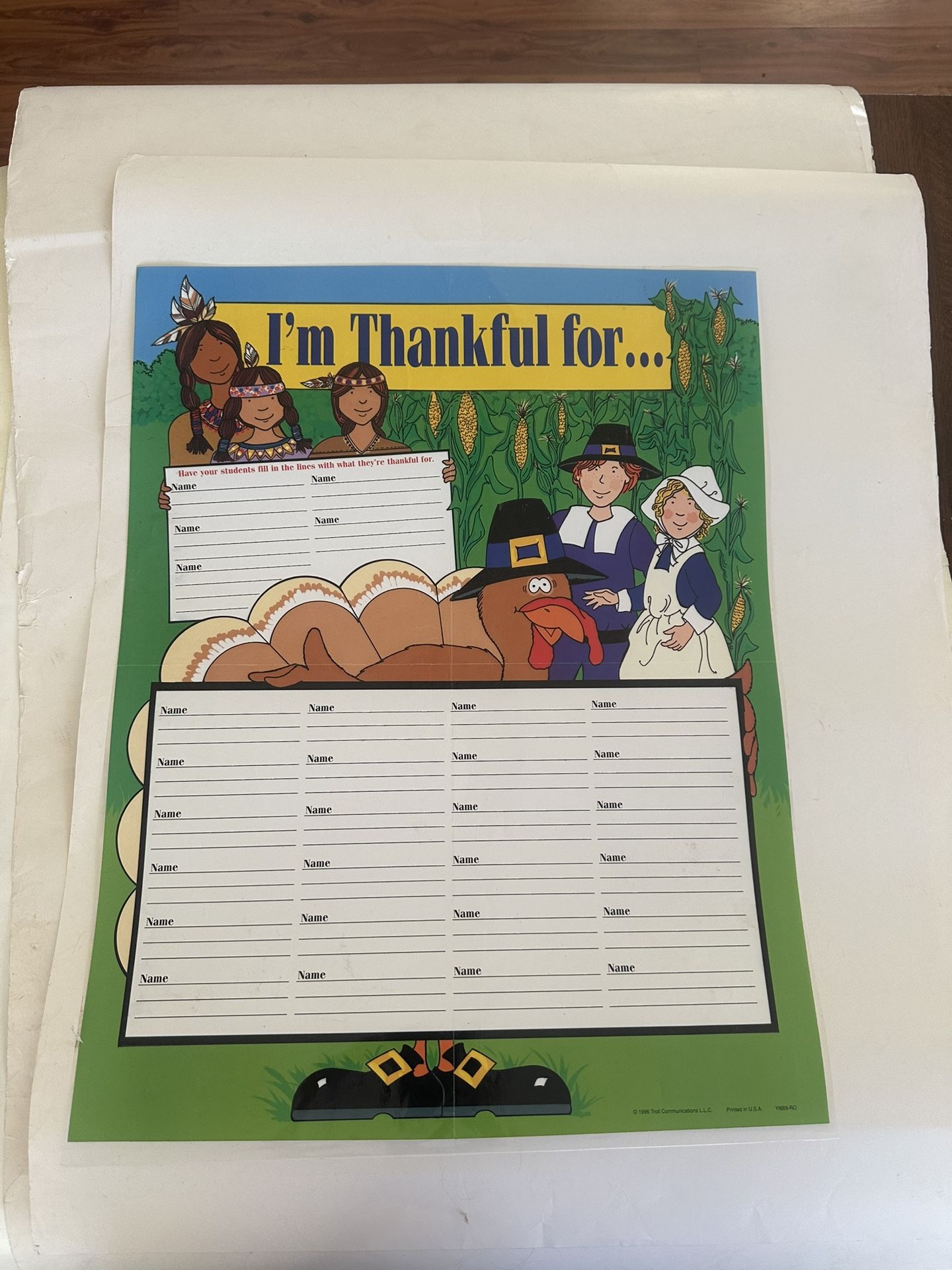 Free School: Laminated Poster: “I’m Thankful For.” Used.