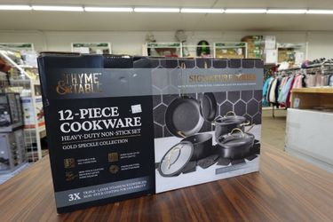 12Pc Thyme & Table Ceramic Non-Stick Pot & Pan Cookware Set – Black