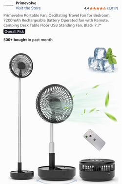 New Primevolve Portable Fan, Oscillating Travel Fan for Bedroom, 7200mAh