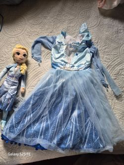 Frozen Elsa Girls Costume Dress and Plush Doll