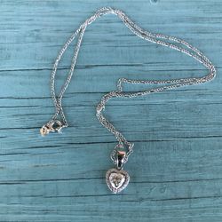 Beautiful New Sterling Silver .925 Moissanite Heart On 18” Figaro Italy Chain-Pictures Don’t Do It Justice-Passes The Diamond Tester!