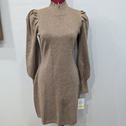 Maison Tara Puffed Sleeve Textured Sweater Women Dress Size M