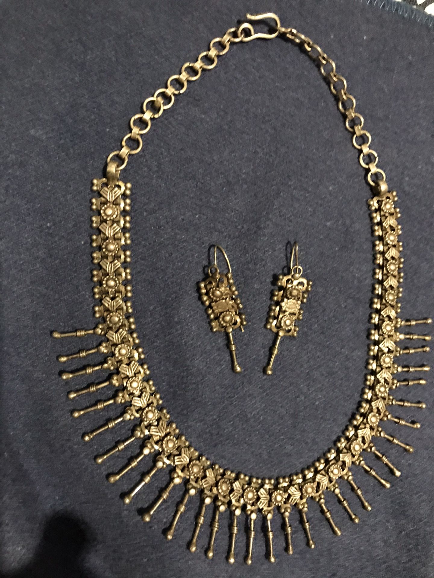 Black Metal Indian Choker Necklace N Earrings