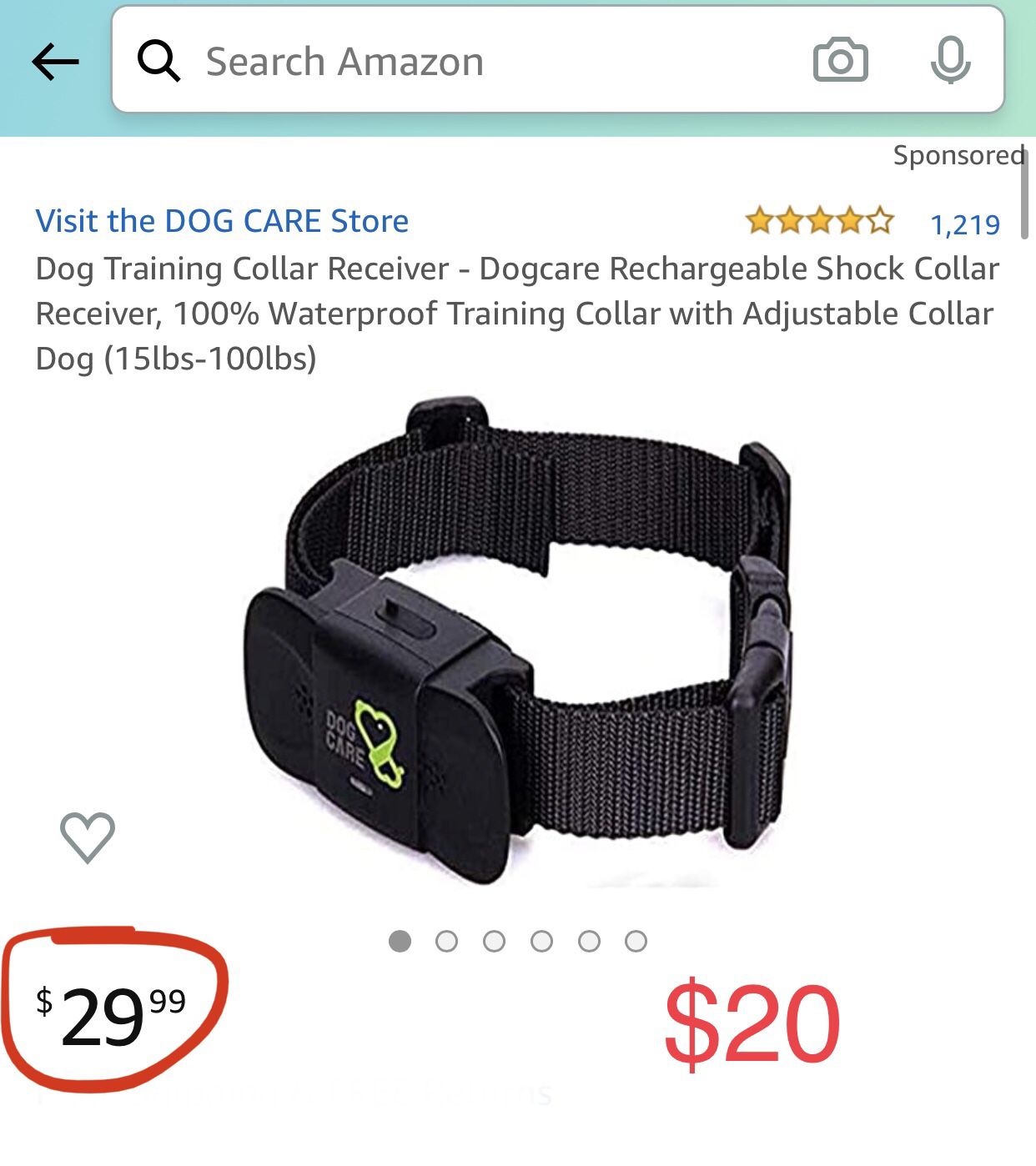 Dog Training Collar Receiver - Dogcare Rechargeable Shock Collar Receiver, 100% Waterproof Training Collar with Adjustable Collar Dog (15lbs-100lbs)