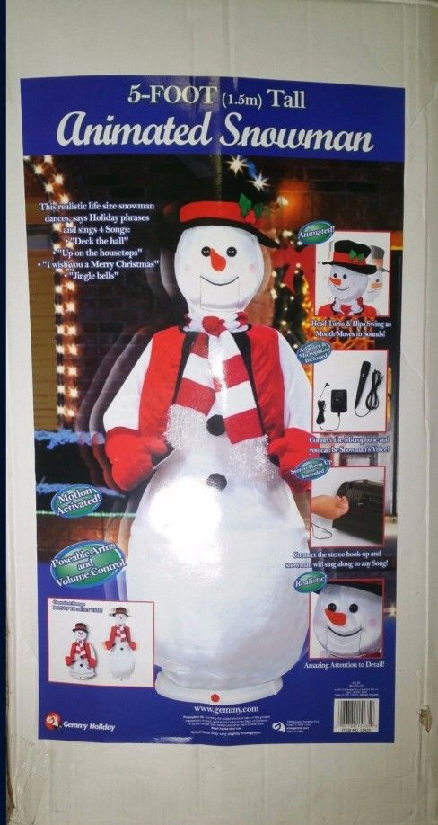 5 Ft Snowman Singing And Dancing Multiple Songs. Animatronic.