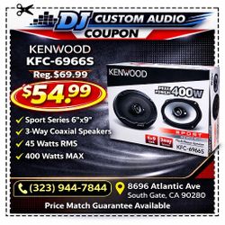 Kenwood Sport Series Car Speakers 1-Set 6x9" 3-Way Coaxial Speaker System 400 Watts KFC-6966S 🚨 Payment Options Available 🚨 No Credit Needed 🚨 
