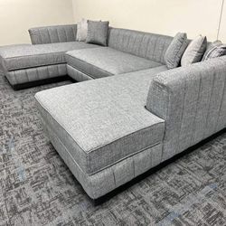 Grayson Gray Double Chaise Sectional Couch 