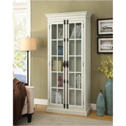 Brand New Tall Distressed White Storage Cabinet