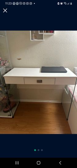 WHITE GLASS Beauty DESK table Wood And Glass