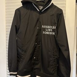 “Assholes Live Forever” Hooded Bomber Jacket Size Small