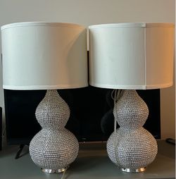 Pair of Silver Beaded Gourd Table Lamps