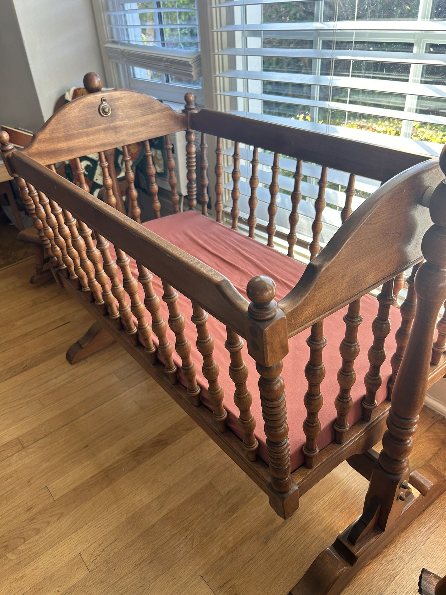 Vintage Wood Baby Cradle Bassinet Crib