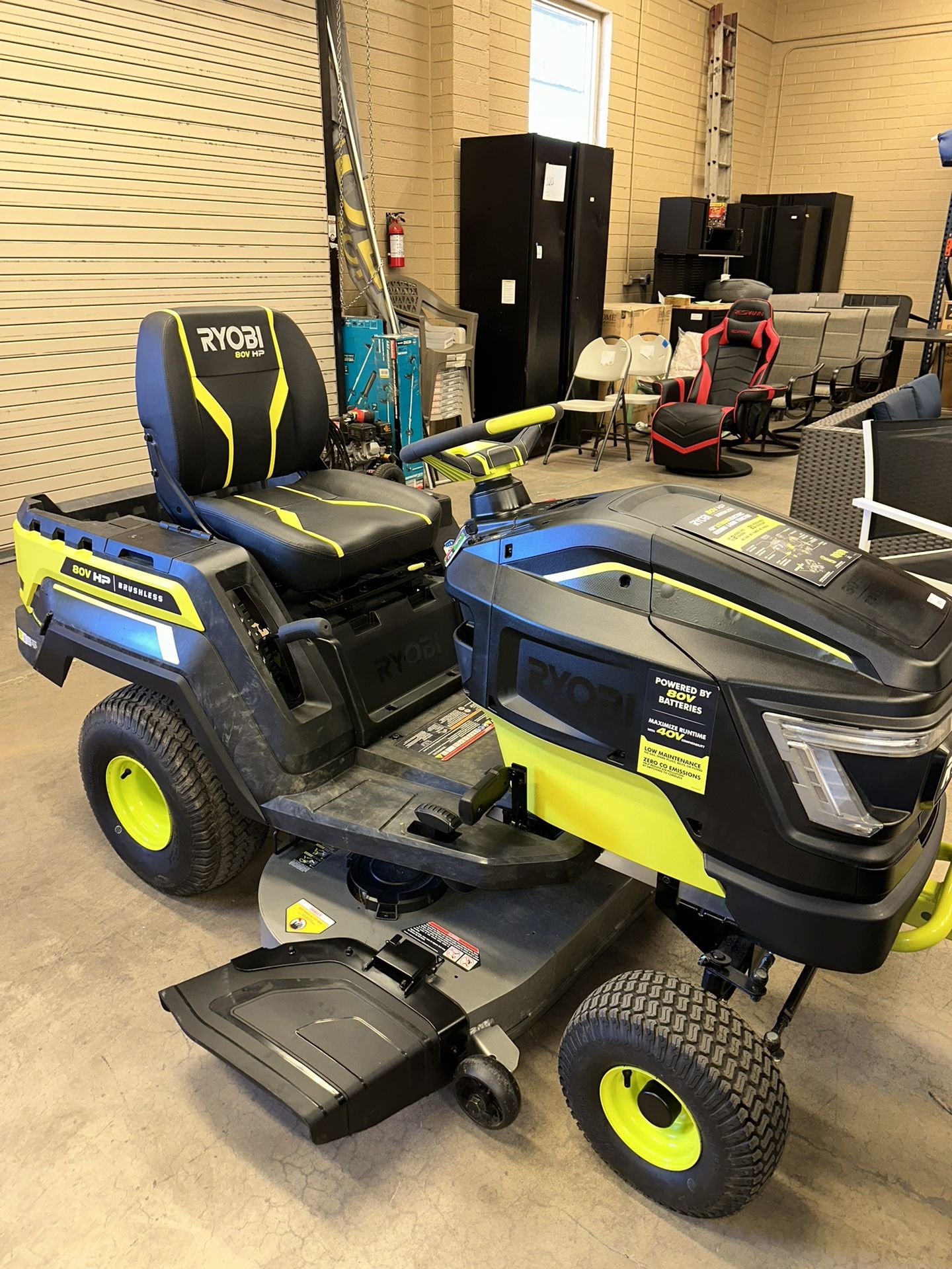 (Used Good) Ryobi 80V HP Brushless 42 in. Battery Electric Cordless Riding Lawn Tractor with (3) 80V 10Ah Batteries and Charger