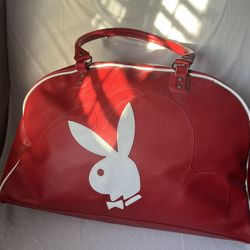 Iconic Vintage Red Leather Official Playboy Duffle Bag