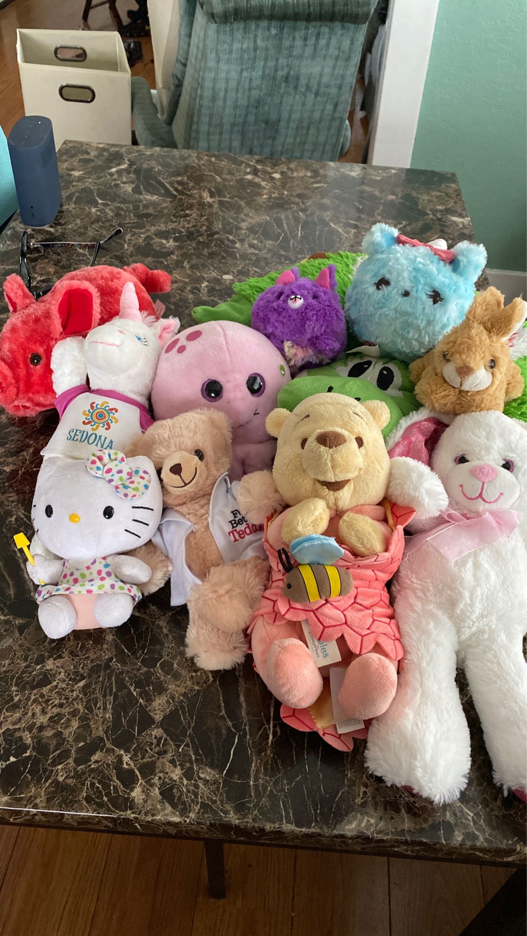Stuffed animals - Winnie the Pooh, Yoshi, Hello Kitty and others